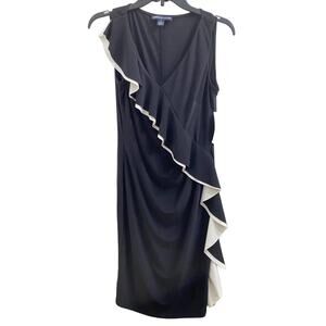 American Living NWT Diagonal White Ruffle Black Shift Dress Size 6 Stretch S !